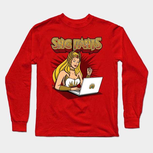 She Rants Funny 80's Superhero Techie Ranting Online Social Media Long Sleeve T-Shirt by BoggsNicolas